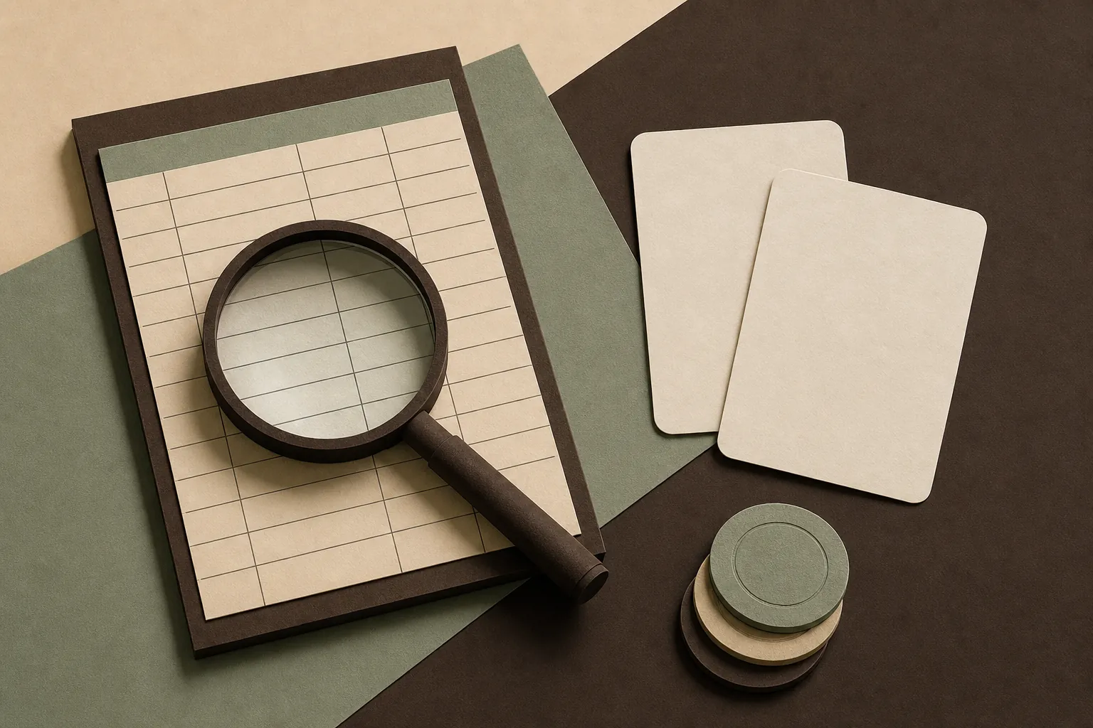 Magnifying glass over a casino comparison score sheet