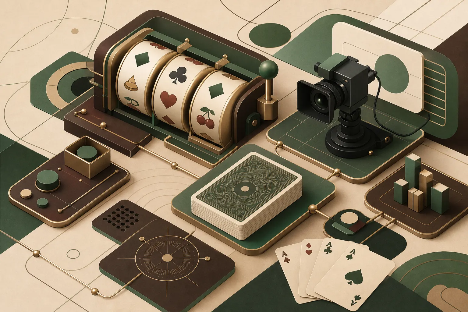 Modular casino games, cards and studio camera connected as provider systems